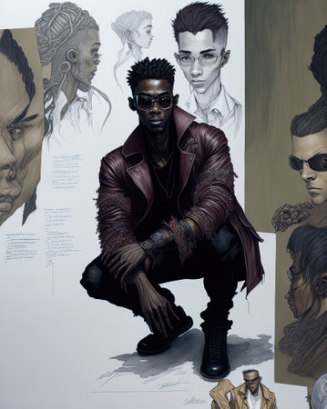 Handsome african american man in leather jacket and sunglassesの素材