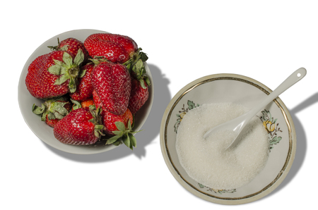 Fresh strawberries in sugarの写真素材