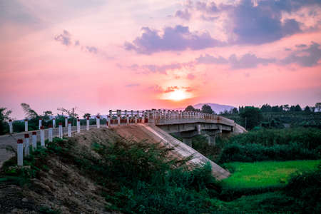 Landscape view of Mae Fah Luang Dam at sunset, Lampang province.の写真素材