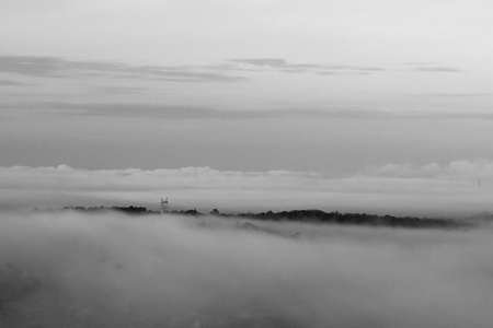 Aerial view of foggy and foggy morning at Phu Kradueng National Park, Loei, Thailandの写真素材