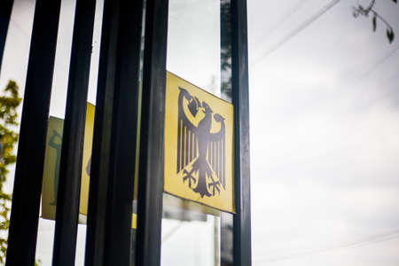 Sign and logo on shop windowの写真素材