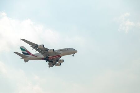 Emirates Airline  Airbus A380 approaching Dubai International Airport for landing