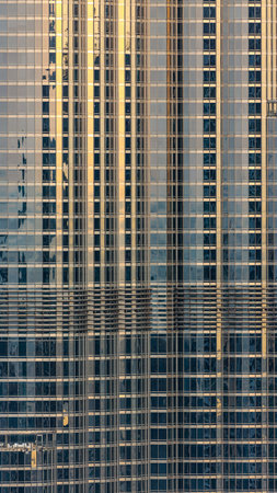 DUBAI, UAE - CIRCA 2022: Burj Khalifa close up in the morning with a clear sky in the background....
