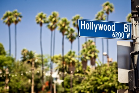 Hollywood boulevard sign, with palm trees in the backgroundのeditorial素材
