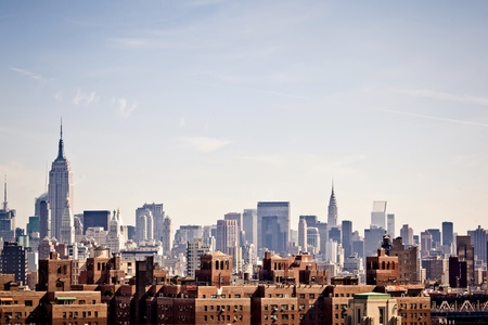 New York city skyline taken from Brooklyn bridgeのeditorial素材