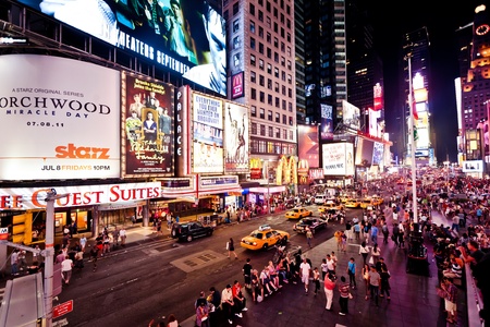 NEW YORK CITY - JULY 1: Times Square featured with Broadway Theaters and animated LED signs is a symbol of New York City and the United States, July 1, 2011 in Manhattan, New York City.のeditorial素材