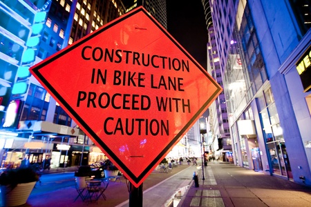 Caution sign in New York Cityの写真素材