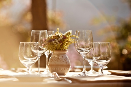 Served table at summer cafeの写真素材