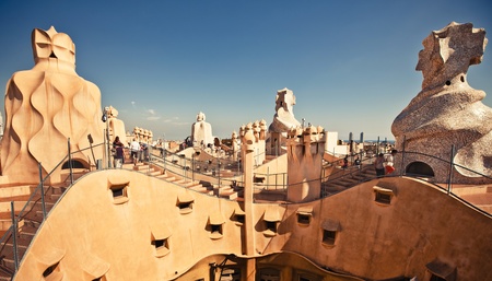 BARCELONA, SPAIN - OCTOBER 4: Casa Mila or La Pedrera on October 4, 2012 in Barcelona, Spain. This famous building was designed by Antoni Gaudi and is one of the most visited of the city.のeditorial素材