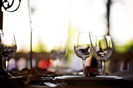 Empty glasses set in restaurant