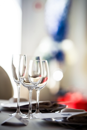 Empty glasses set in restaurant. Part of interiorの写真素材