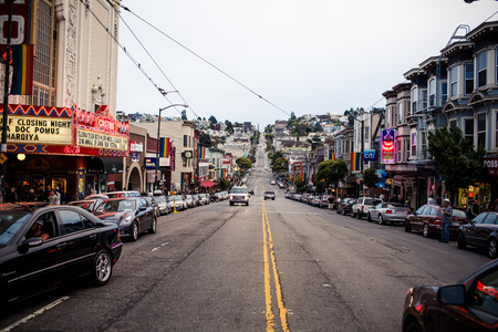SAN FRANCISCO - JULY 27: Castro Street and its namesake neighborhood, the Castro on July 27, 2012 in San Francisco, USA. Castro is one of the United States' first and best-known gay neighborhoods, and it is currently its largest.のeditorial素材