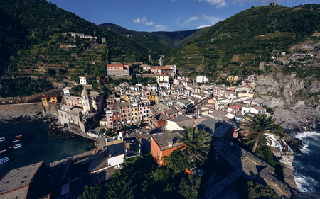 Vernazza and ocean coast in Cinque Terre, Italy