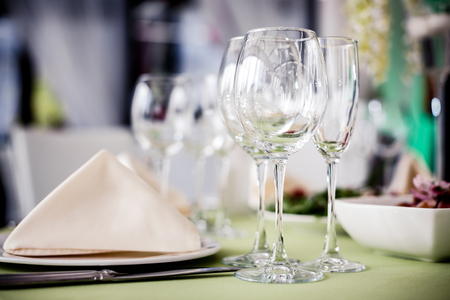 Empty glasses in restaurantの写真素材
