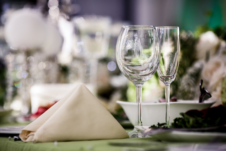Empty glasses in restaurantの写真素材