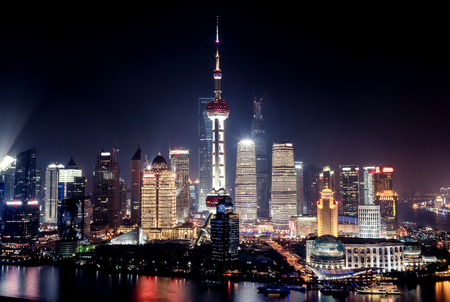 Shanghai city with bright lightsの写真素材