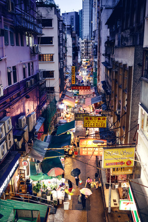 HONG KONG, CHINA - MAY 20, 2014: Street Scene in old town of Hong Kong at night on May 20, 2014のeditorial素材