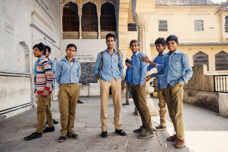 JAIPUR, INDIA - JANUARY 10, 2015: Group of Indian male students on January 10, 2015 in Jaipur, Indiaのeditorial素材