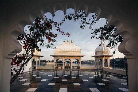 UDAIPUR, INDIA - JANUARY 13, 2015: Taj Lake Palace on January 13, 2015 in Udaipur, India. The Lake Palace was built between 1743 and 1746, it has been voted as the most romantic hotel in India and in the world.のeditorial素材