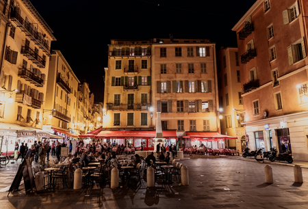 NICE, FRANCE - OCTOBER 4, 2015: Famous Place Rossetti during twilightのeditorial素材