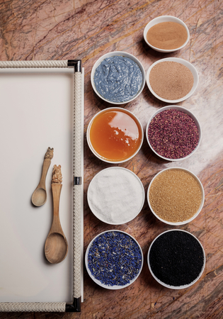 Process of making natural cosmetics, close up viewの写真素材