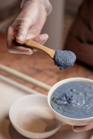 Process of making natural cosmetics, close up viewの写真素材