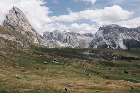 Mount Seceda (2500m) in Dolomites, Italy during cloudy dayの写真素材