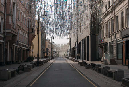 Empty Moscow streets during the quarantine lockdown in May 2020のeditorial素材
