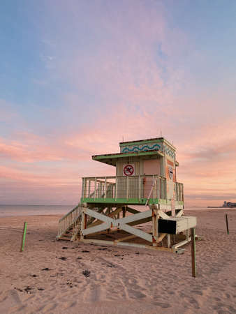 Miami beach colorful lifeguard rescue tower