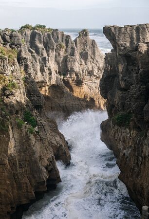 Punakaki Pancake Rocks in Paparoa National Park, New Zealandの写真素材