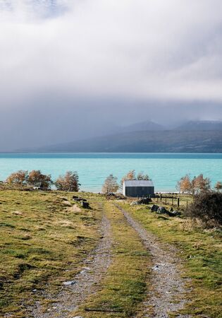 Lake Pukaki, the turquoise water comes from Mt. Cook and Tasman glacier. (South Island, NZ)