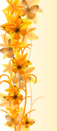 illustration of yellow flowers with butterflies, background, vector clip-artのイラスト素材