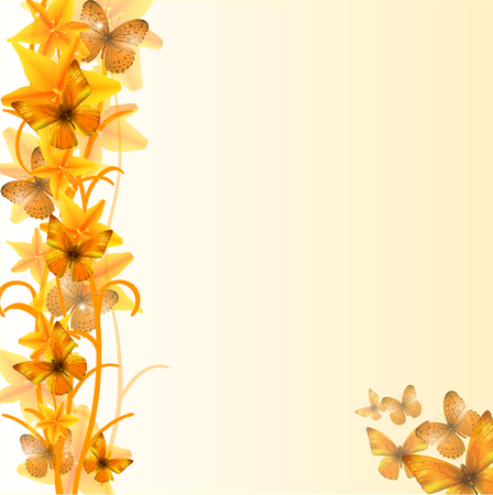 illustration of yellow flowers with butterflies, background, vector clip-artのイラスト素材