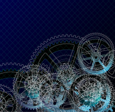 Drawing gears on a dark blue background, vector illustration clip-artのイラスト素材