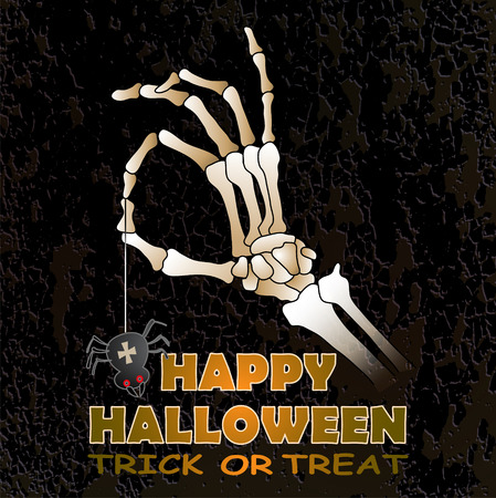 halloween greeting card with skeleton hand, vector illustrationのイラスト素材