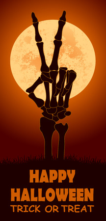 halloween greeting card with skeleton, vector illustrationのイラスト素材