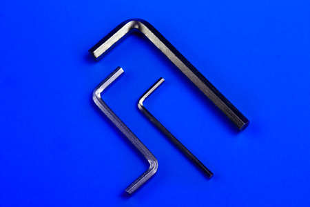 steel hex keys on a plain background. copy spaceの写真素材