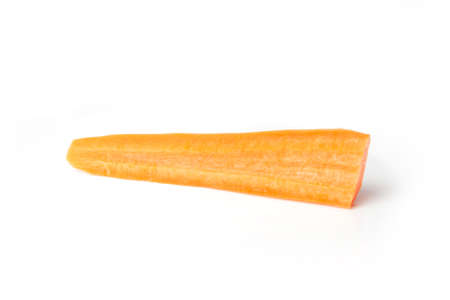Ripe orange peeled carrots half on a white background isolateの写真素材