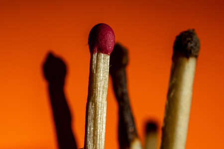 match with a red head back burned matches on a Lush Lava background. close up copy spaceの写真素材