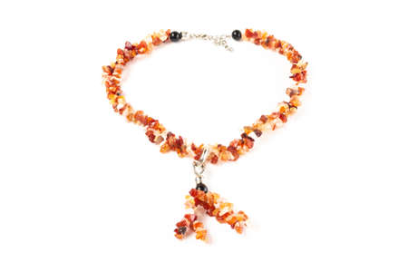 Natural Carnelian Beads On A White Background Isolateの写真素材