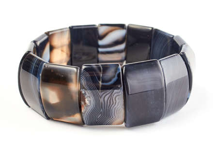 homemade agate beads bracelet on a white background. close upの写真素材