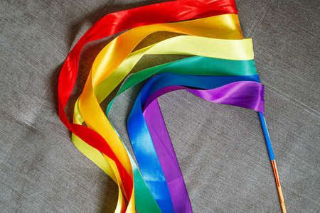 ribbons in rainbow lgbt flag color using how to celebrate gay, gay, lesbian and conceptの写真素材