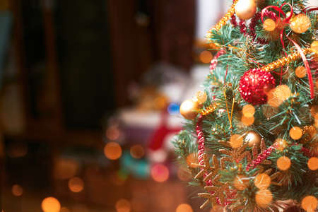 Christmas background, christmas tree in flat, copyspaceの写真素材