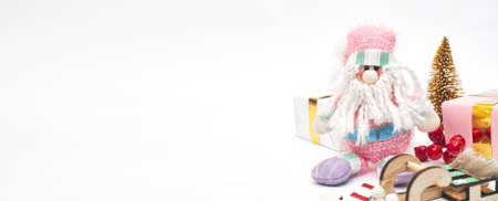 Banner, Christmas composition, gifts on white background, copyspace