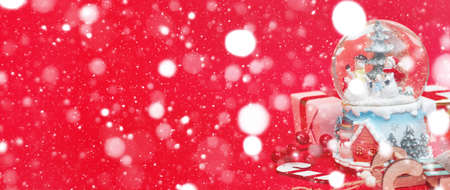 Banner, Christmas composition, gifts on red background, copyspaceの写真素材