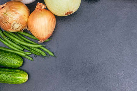 vegetables on the black table, MOCKUP, copy space one