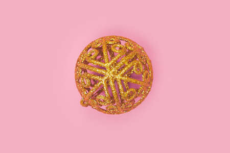 christmas ball on pink background isolate, copyspace, layout