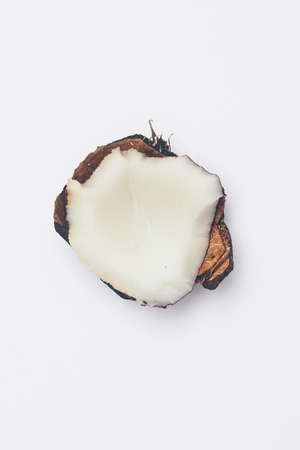 piece of coconuts on white background isolate, copy space, flatley