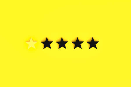 Five star service rating concept on yellow background, 3D rendering.