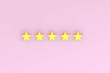 Service rating five star concept on pink background, 3D rendering.